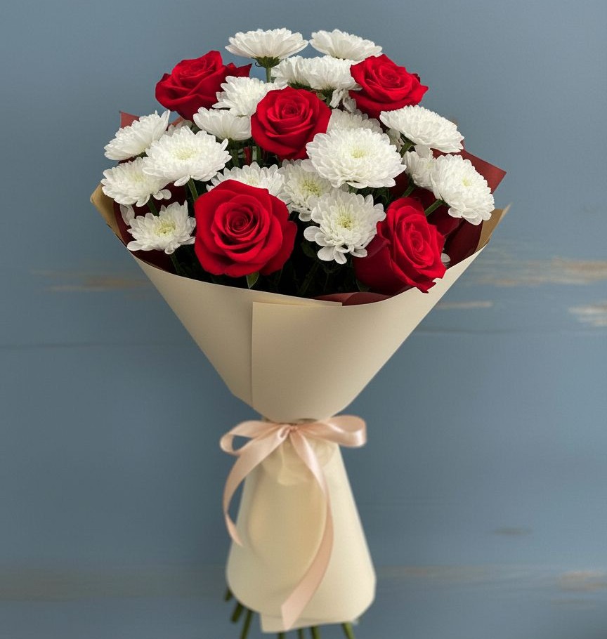 Букет цветов из: Розы и Хризантемы в Зеленоградский Пушкинского района