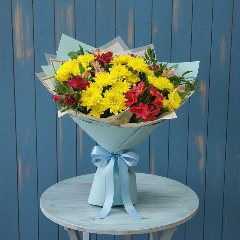 Букет цветов из: Альстромерии и Хризантемы в Зеленоградский Пушкинского района