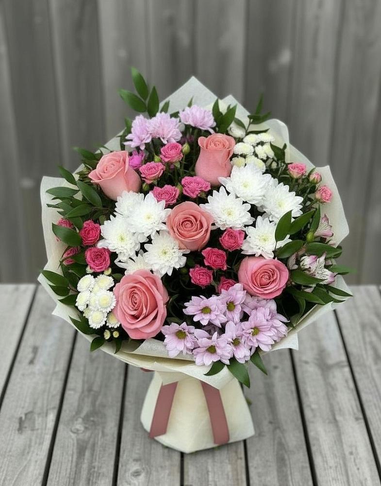 Букет цветов из: Альстромерии, Гвоздики, Розы и Хризантемы в Зеленоградский Пушкинского района