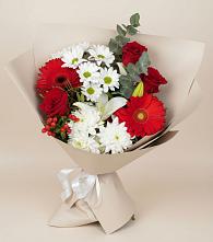 Букет цветов из:  Розы, Хризантемы, Герберы и Лилии в Зеленоградский Пушкинского района