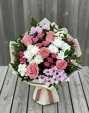 Букет цветов из:  Альстромерии, Гвоздики, Розы и Хризантемы в Зеленоградский Пушкинского района