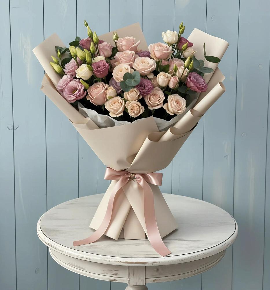 Букет цветов из: Розы и Лизиантусы в Зеленоградский Пушкинского района