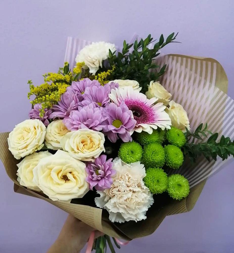 Букет цветов из: Хризантемы, Розы, Гвоздики и Герберы в Зеленоградский Пушкинского района